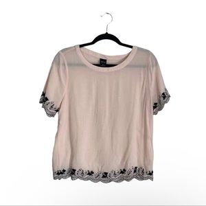 Disney Pastel Pink Black Aristocats Embroidered Short Sleeve Blouse